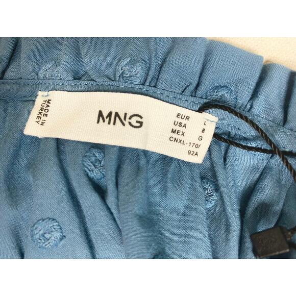 MNG Cotton Blue Smocked Puff Sleeve Maxi Dress NWT US 8 - Picture 9 of 12